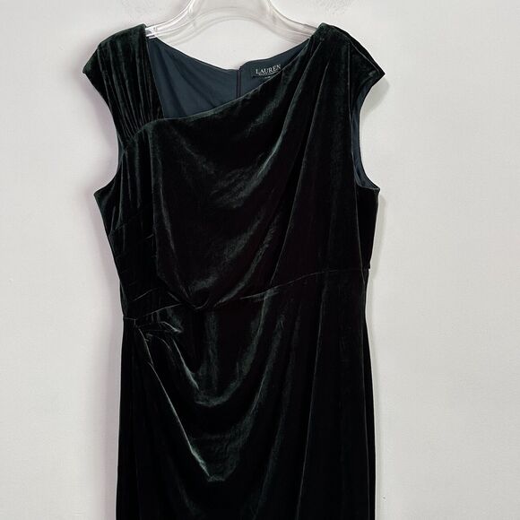 Lauren Ralph‎ Lauren Sheath Dress 16 Plus Emerald Green Stretch Velvet Party NEW - Picture 3 of 10